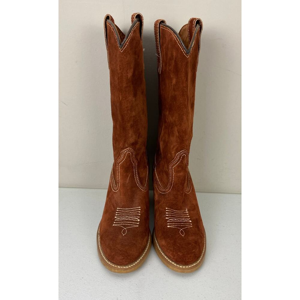 VTG 1974 Women Wolverine USA 12" Western suede leather cowgirl heeled boots, 6 - Picture 4 of 7